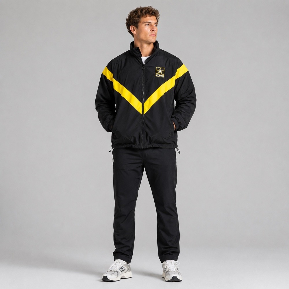 US Army Jacket Men Medium Black Yellow  APFU Physical Fitness Uniform UNICOR